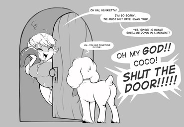 anthro bodily_fluids butt cum cum_on_face dialogue door female feral genital_...
