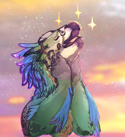 ambiguous_gender beak blue_body blue_feathers bridle claws expression_meme ey...