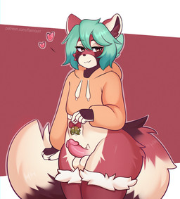 anthro blush blush_lines cheek_tuft christmas_clothing clothed clothing erect...