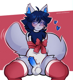 anthro balls bdsm belly blue_body blue_eyes blue_fur blue_hair blush blush_li...