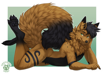 anthro black_body black_fur brown_body brown_fur dipstick_ears dipstick_tail ...