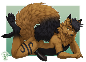 animal_genitalia animal_penis anthro big_penis black_body black_fur black_hai...