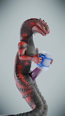 animal_genitalia anthro apode big_penis claws fingers forked_tongue genital_s...