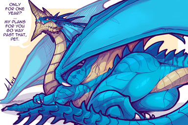 ambiguous_feral ambiguous_gender blue_body blue_scales butt claws dialogue fe...