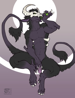 anthro biped bone claws genitals glans green_eyes horn humanoid_genitalia hum...