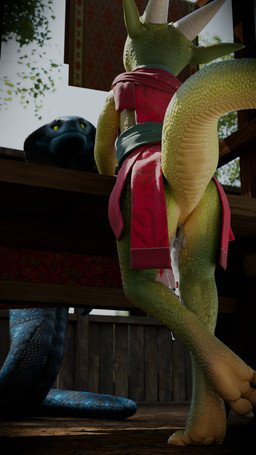 3_toes ambiguous_gender anthro anus apode biped blue_body bodily_fluids booth...