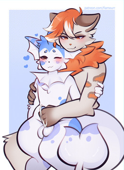 anthro balls blue_body blush bodily_fluids brown_eyes cum duo fluffy fur geni...