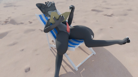 animal_genitalia anthro beach digitigrade erection eyes_closed fur genital_sl...