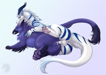 anus balls blue_body blue_fur bodily_fluids cum cum_inside digitigrade duo fe...