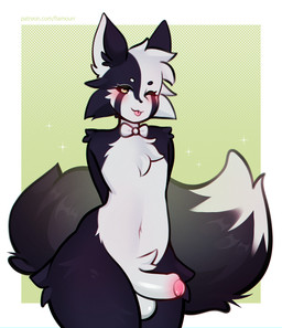 anthro black_body black_fur blush cheek_tuft facial_tuft femboy fluffy fluffy...