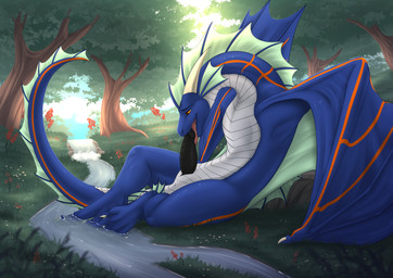 animal_genitalia anus autofellatio belly blue_body claws erection feral fin f...