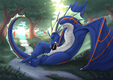 animal_genitalia anus autofellatio belly blue_body bodily_fluids claws cum cu...