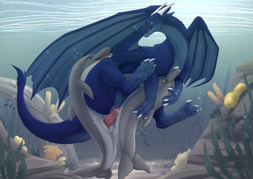 animal_genitalia blue_body blue_fur bodily_fluids bubble claws cum cum_in_vag...