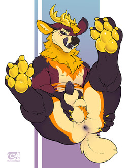 animal_genitalia anthro anus balls black_anus black_penis butt claws feet gen...