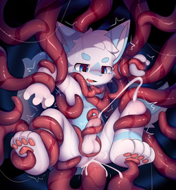 anal anal_penetration anthro balls blue_body blue_eyes blue_fur bodily_fluids...