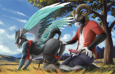 after_sex all_fours animal_genitalia anthro anthro_on_anthro anus balls beak ...