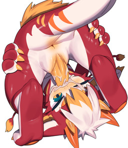 animal_genitalia anthro anus autofellatio blue_eyeshadow blush bodily_fluids ...