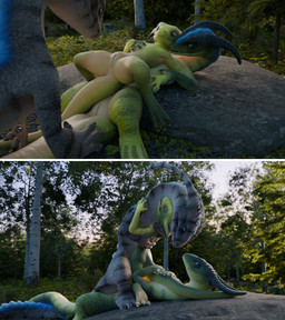 ambiguous_penetration animal_genitalia anthro anus assisted_sex brown_body cl...
