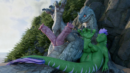 2_penises 2_toes 4_toes animal_genitalia animal_penis anus butt claws cloud d...