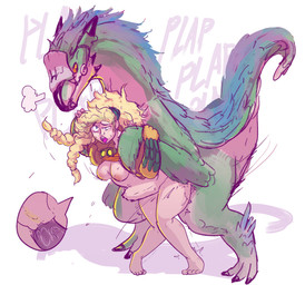 abdominal_bulge bestiality biped blonde_hair blue_body bodily_fluids breasts ...