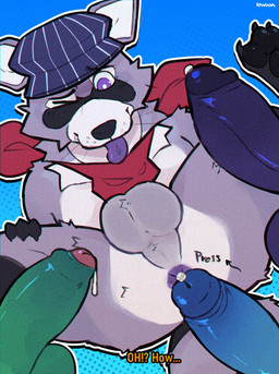 anthro anus balls blue_background bodily_fluids clothing disembodied_penis dr...
