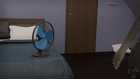 anthro bed electric_fan fur furniture grey_body grey_fur hazard_symbol inside...
