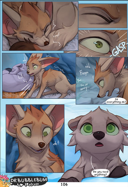 dialogue feral fur green_eyes shaking sleeping tan_body tan_fur teeth text co...