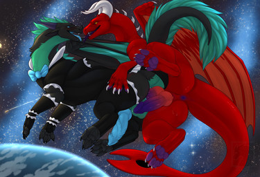 2_penises anal anal_penetration animal_genitalia animal_penis anus balls blac...