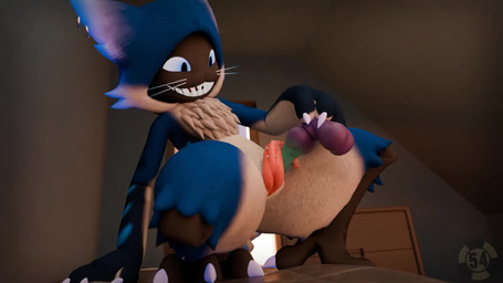 animal_genitalia anthro blue_body blue_fur crouching dildo erection feet fur ...