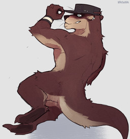 anthro brown_body brown_fur clothing ear_piercing fur glowing glowing_eyes ha...