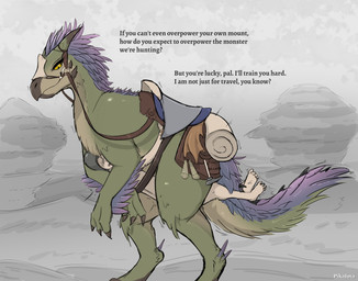 armor beak belly_riding bestiality bound bound_together bridle claws dialogue...