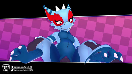 abstract_background anthro anthro_penetrated bared_teeth barefoot blue_body b...