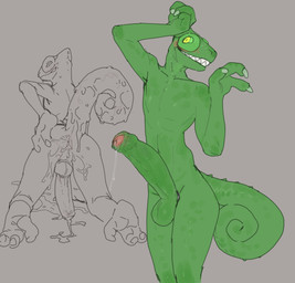 3_fingers accessory anthro anus balls big_penis biped bodily_fluids bottomwea...