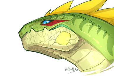 anthro blue_eyes disembodied_head female green_body green_scales looking_at_v...