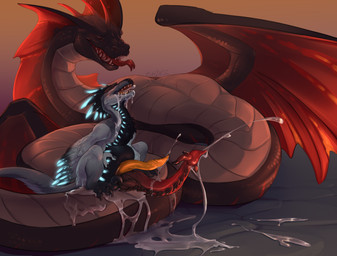 after_sex animal_genitalia black_body black_claws black_scales bodily_fluids ...