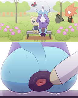 animal_genitalia animal_penis anthro anus balls being_watched bench big_penis...