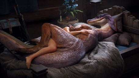 after_sex afterglow bed bedding bedroom bedroom_eyes belly_tuft bestiality bl...