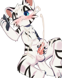 animal_genitalia animal_penis anthro arm_tuft balls black_claws black_pawpads...