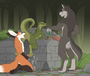 animal_genitalia animal_penis anthro anus bag bodily_fluids breasts canine_ge...