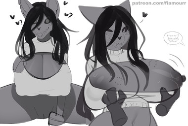 anthro big_breasts bite_mark black_hair blush blush_lines bodily_fluids bone ...
