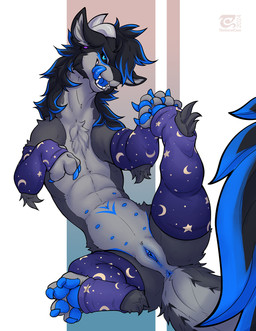 anus black_hair blue_anus blue_eyes blue_hair blue_insides blue_nipples blue_...