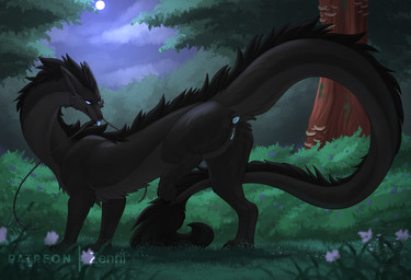 4_toes anus barbel_(anatomy) black_body black_fur black_mane blep blue_anus b...
