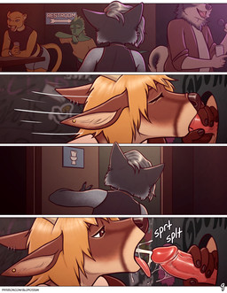 anthro bathroom bodily_fluids cum cum_in_mouth cum_inside cumshot ear_piercin...
