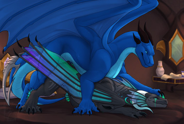 abdominal_bulge ambiguous_penetration blue_body blue_eyes bodily_fluids claws...