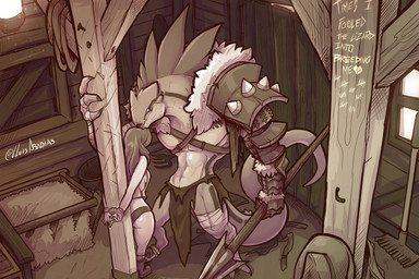 anthro biped bound butt clothed clothing detailed_background duo female hair ...