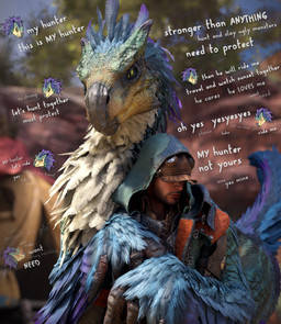 armor aroused beak beard bestiality blue_body blue_feathers blurred_backgroun...