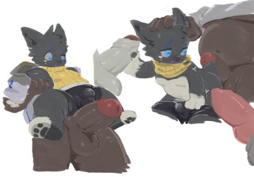 animal_genitalia animal_penis anthro black_pawpads blue_eyes blue_markings bl...