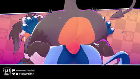 abstract_background anthro anthro_penetrated anus bared_teeth big_butt blue_b...