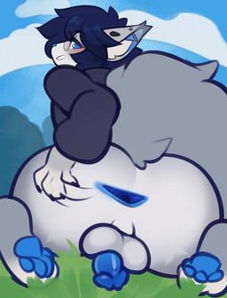 anthro anus balls big_butt blue_eyes blush butt claws cloud femboy finger_cla...