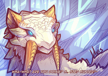 bedroom_eyes blue_eyes dialogue fangs female female_feral feral fur glowing g...